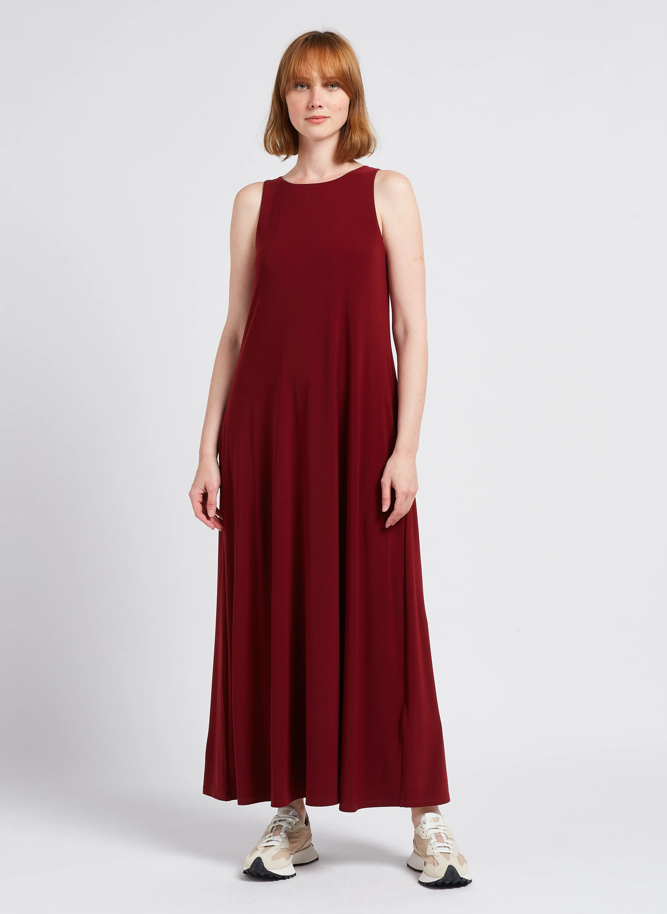 LANA - Robe longue col rond| Rouge