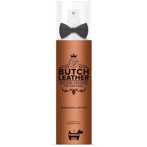 Colônia natural Hownd Butch Leather com aroma de vetiver e madeira.