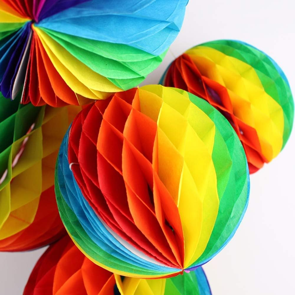 (5er Set) Papier Pompon's Deko Party / Geburtstag / Hochzeit - Regenbogen