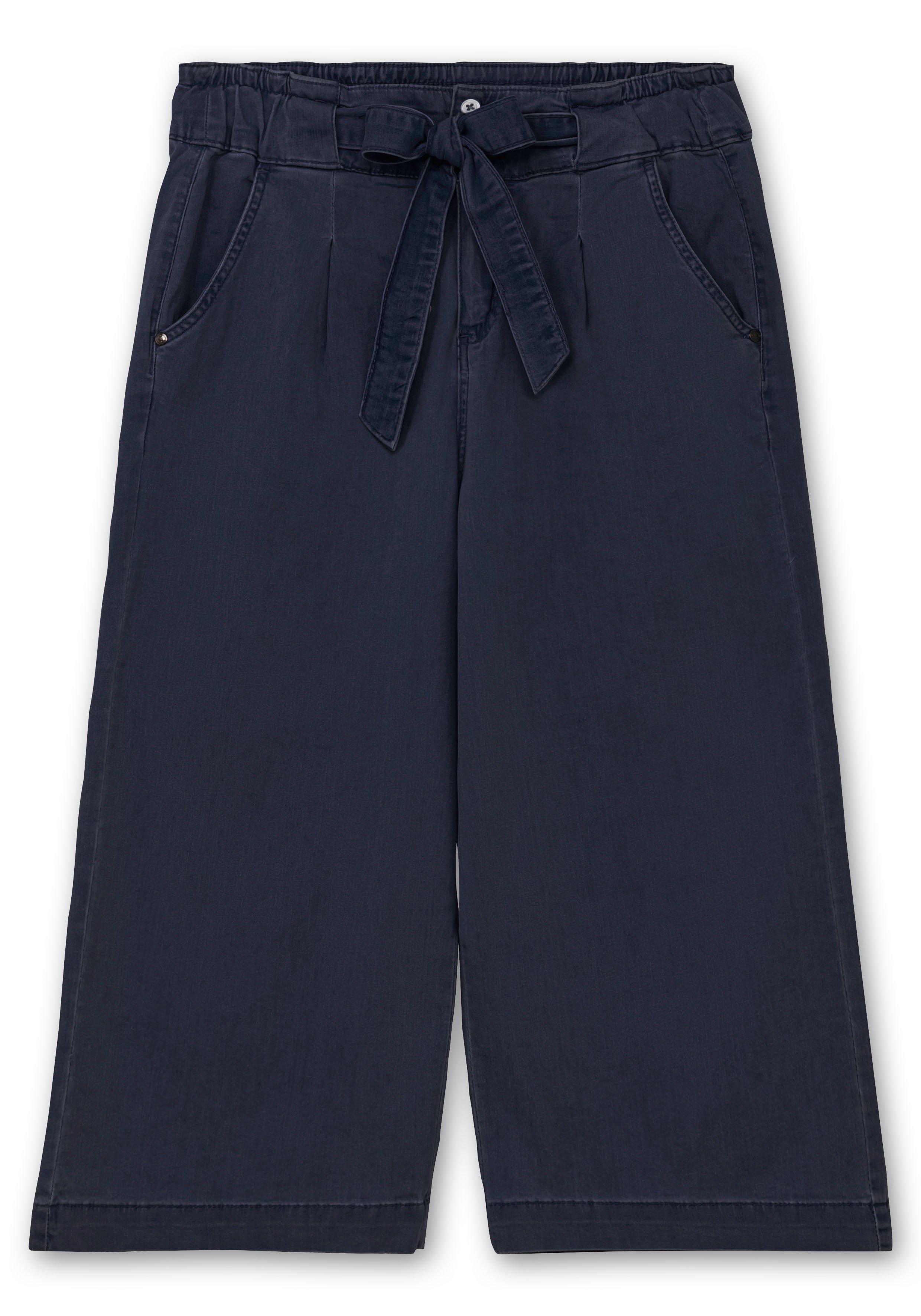 Jeans-Culotte mit High-Waist-Bund und Bindegürtel