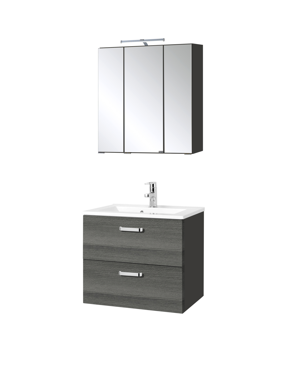 2-teiliges Badmöbel-Set BOLOGNA - Eiche rauchsilber-grafitgrau - 60 cm breit