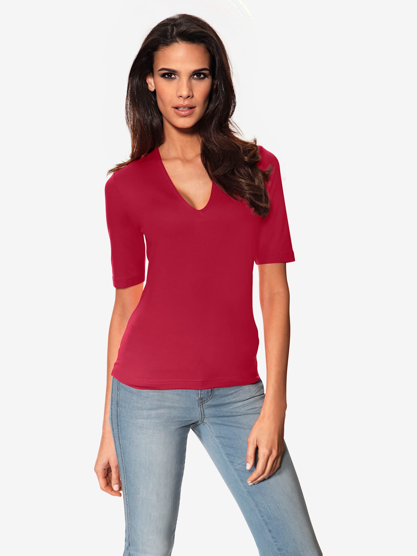 T-shirt en v manches mi-longues et encolure en v féminine
