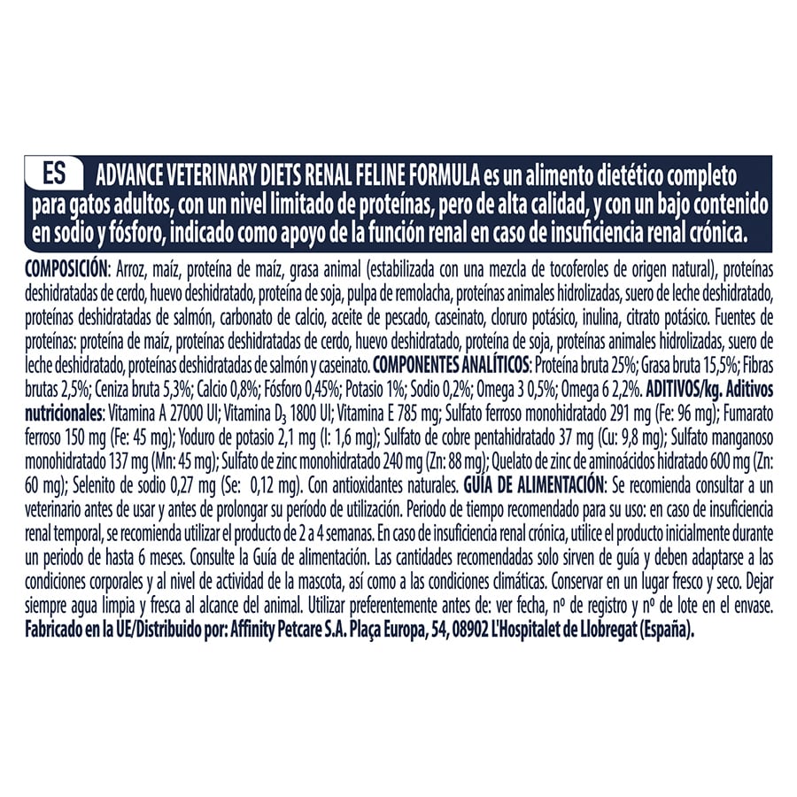 1,5 kg de ração Advance Veterinary Diets Renal para gatos