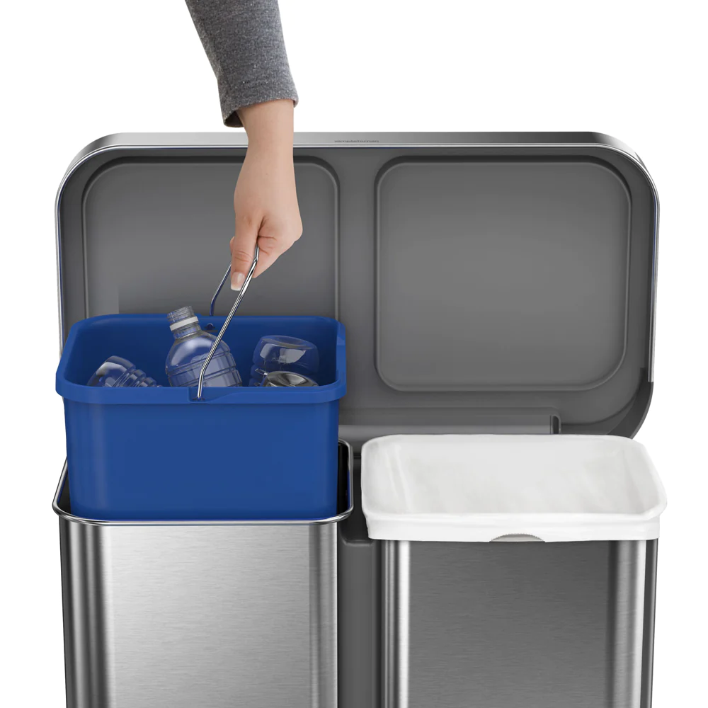 Poubelle rectangulaire à pédale double compartiment 58L code H inox Si