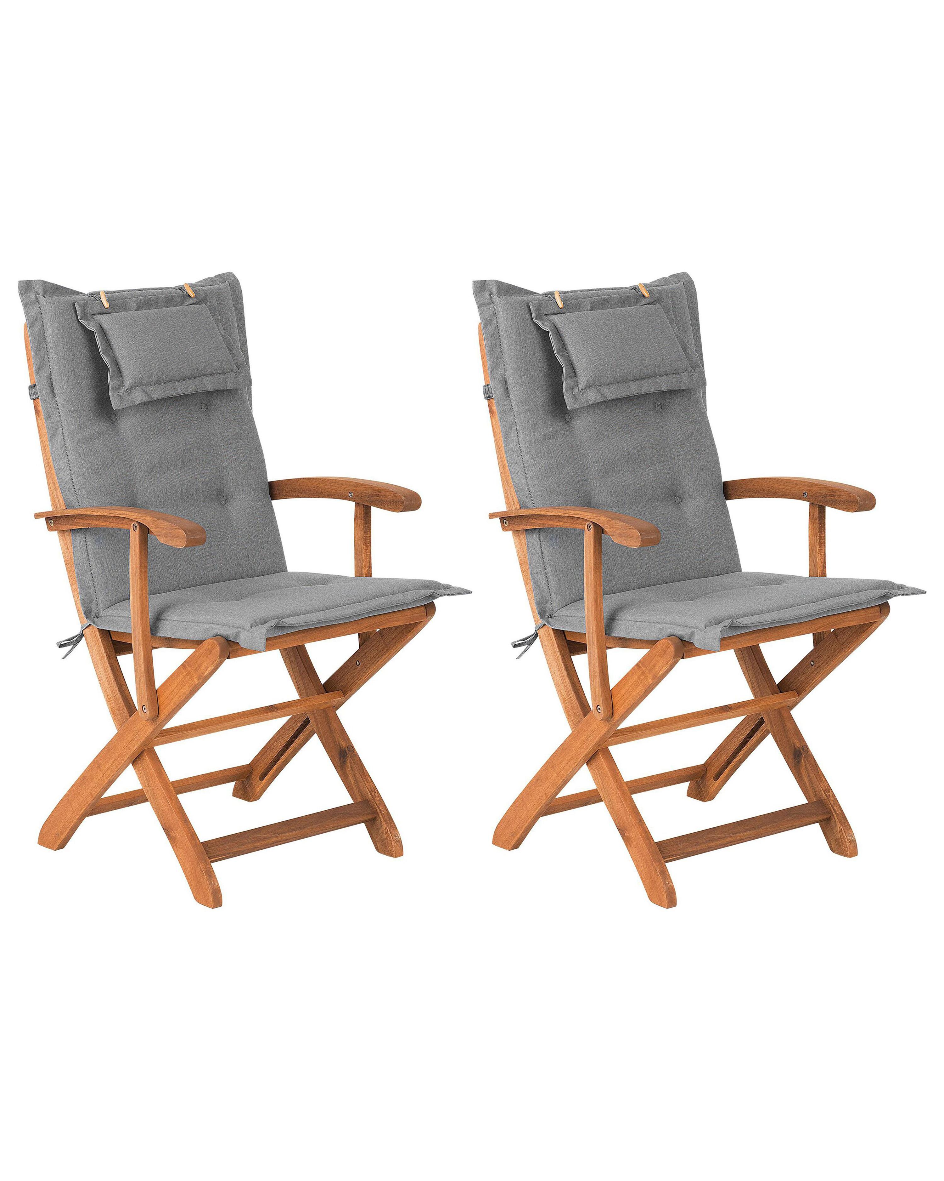 Set van 2 stoelen met zitkussen MAUI Acaciahout Grijs