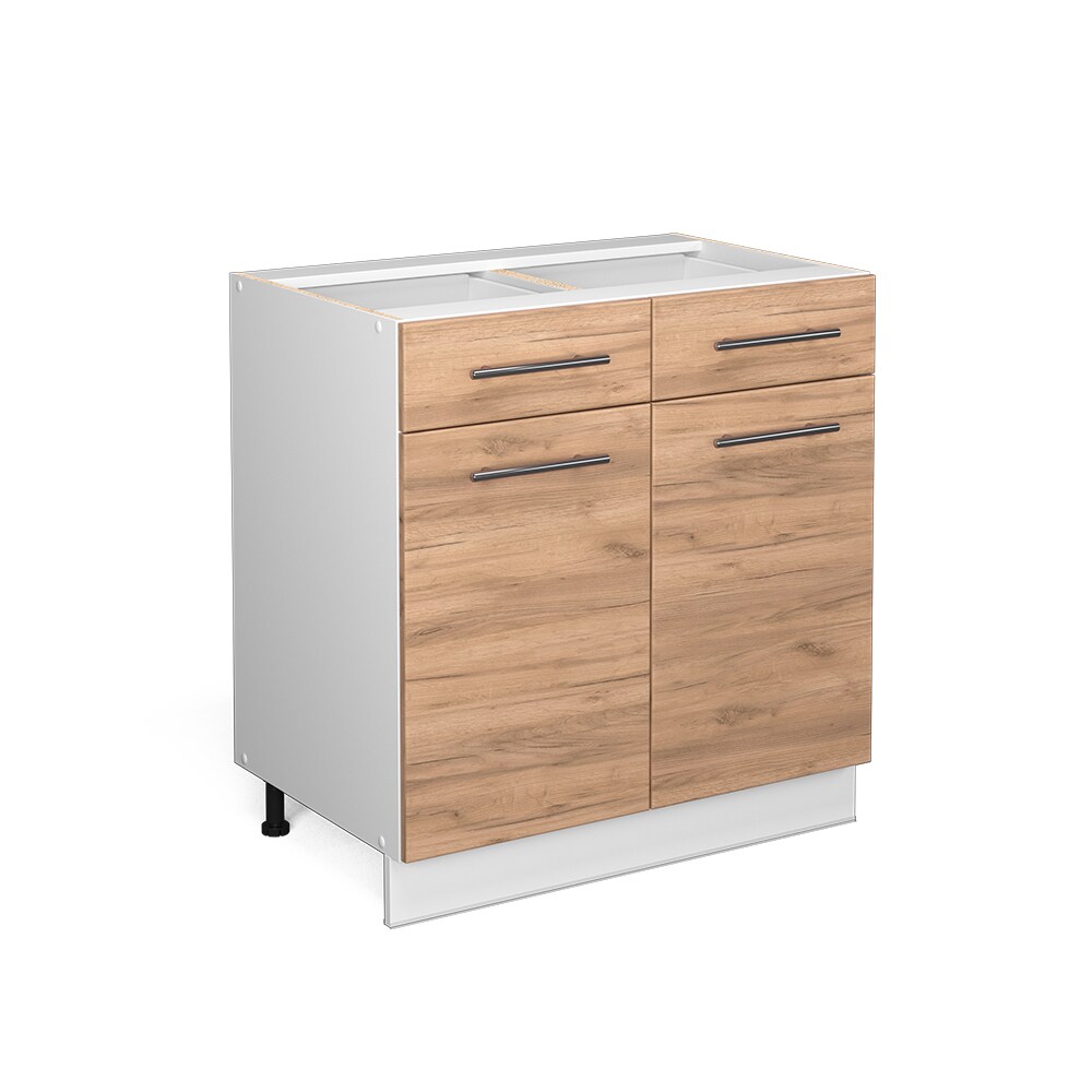 Vicco Schubunterschrank Küchenschrank Küchenmöbel Fame-Line Weiß Eiche modern 80 cm Küche Einbauküche Drehtür Schublade Einlegeboden Blende Küchenzeile