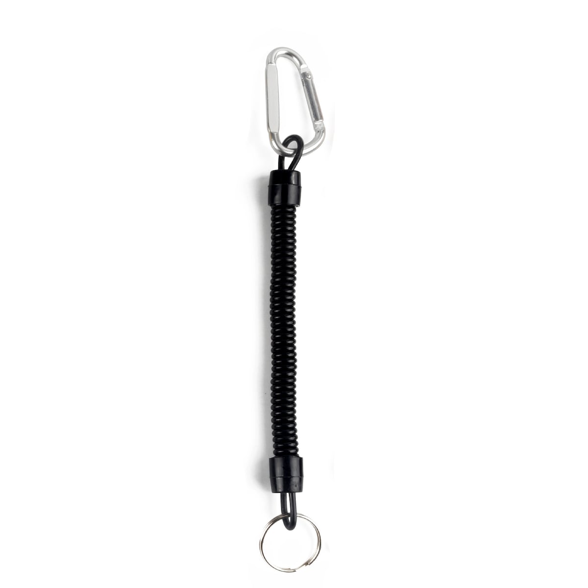 Praktisk uttrekkbar strikkledning, med løkker lanyard spiralfjær nøkkelring Sort
