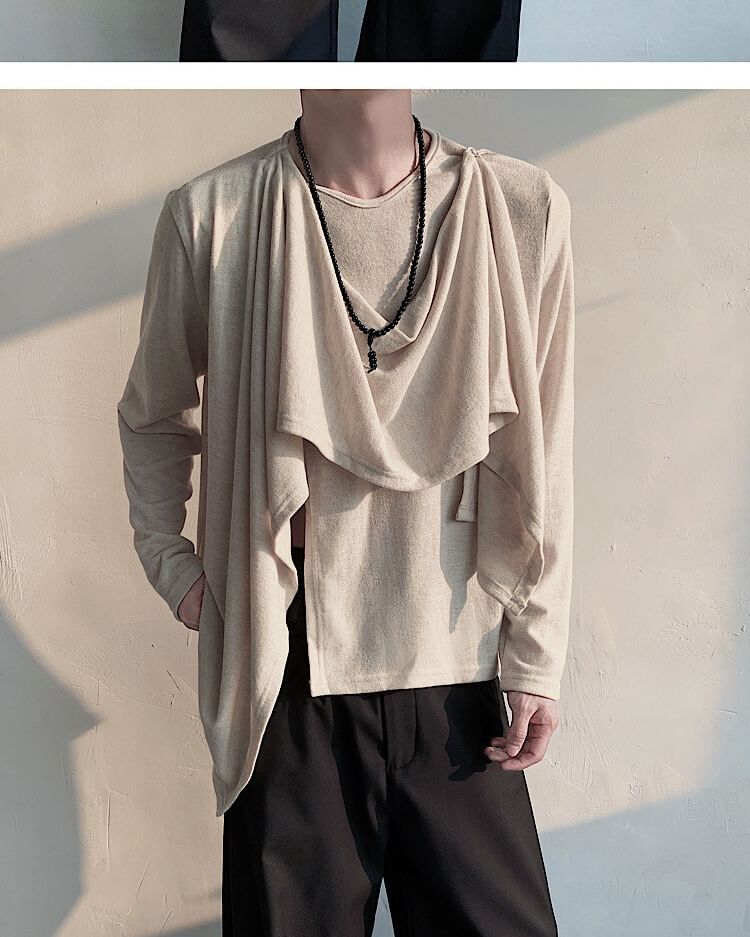 Omozando - Gebreide top met lange mouwen en ronde hals, effen overlay