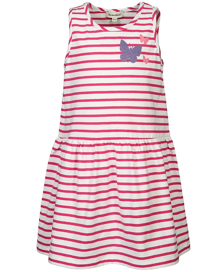 Jersey-Kleid GLITZER-SCHMETTERLING gestreift in weiß/pink