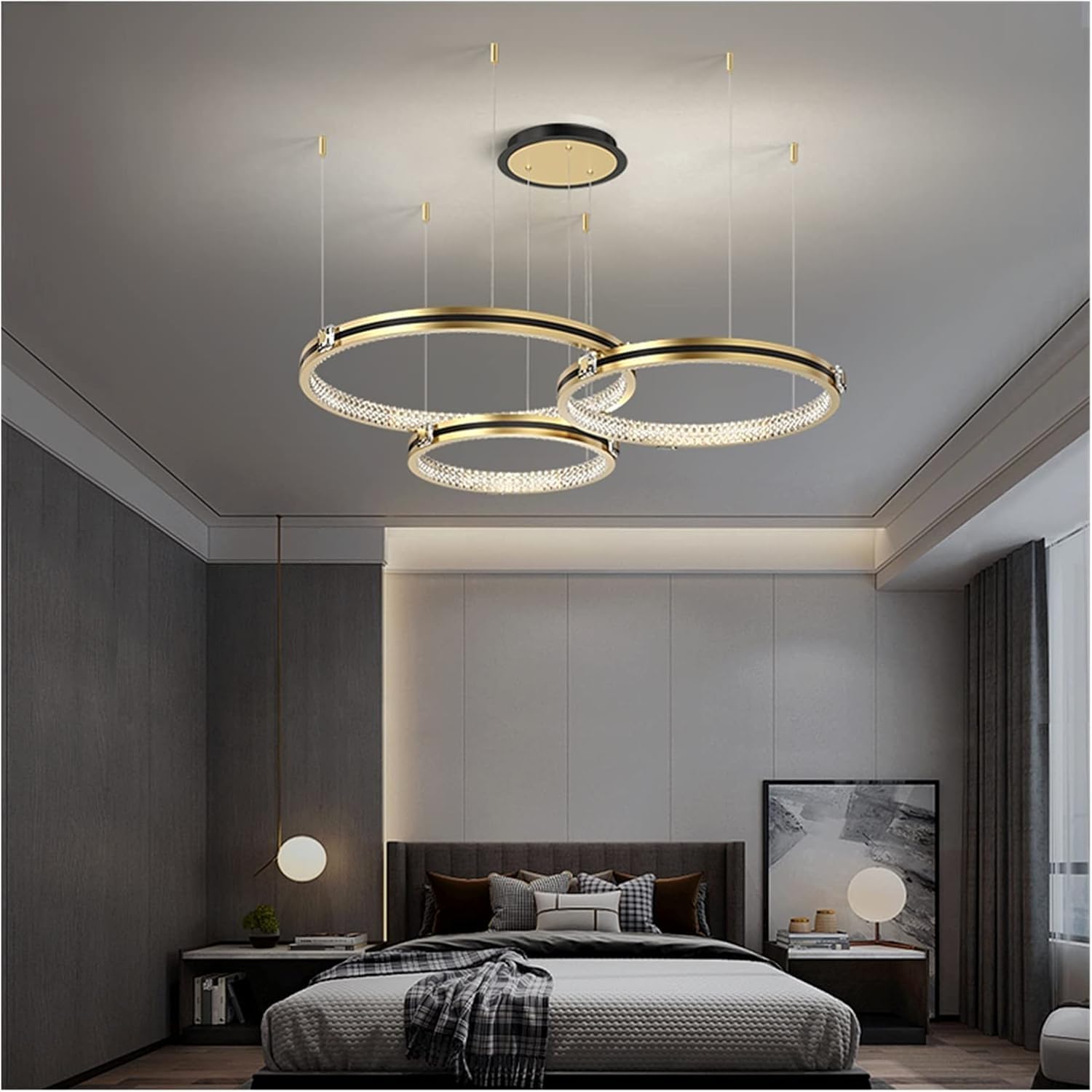SLFFLS Leuchten kompatibel mit Lobby Büro Villen Kreisringe Hängeleuchte, Leuchte, 3-Farbenwechsel - 5-Ring-Durchmesser 160 x 120 cm (3-Farbenwechsel 3-Ring-Durchmesser 95 x 85 cm)