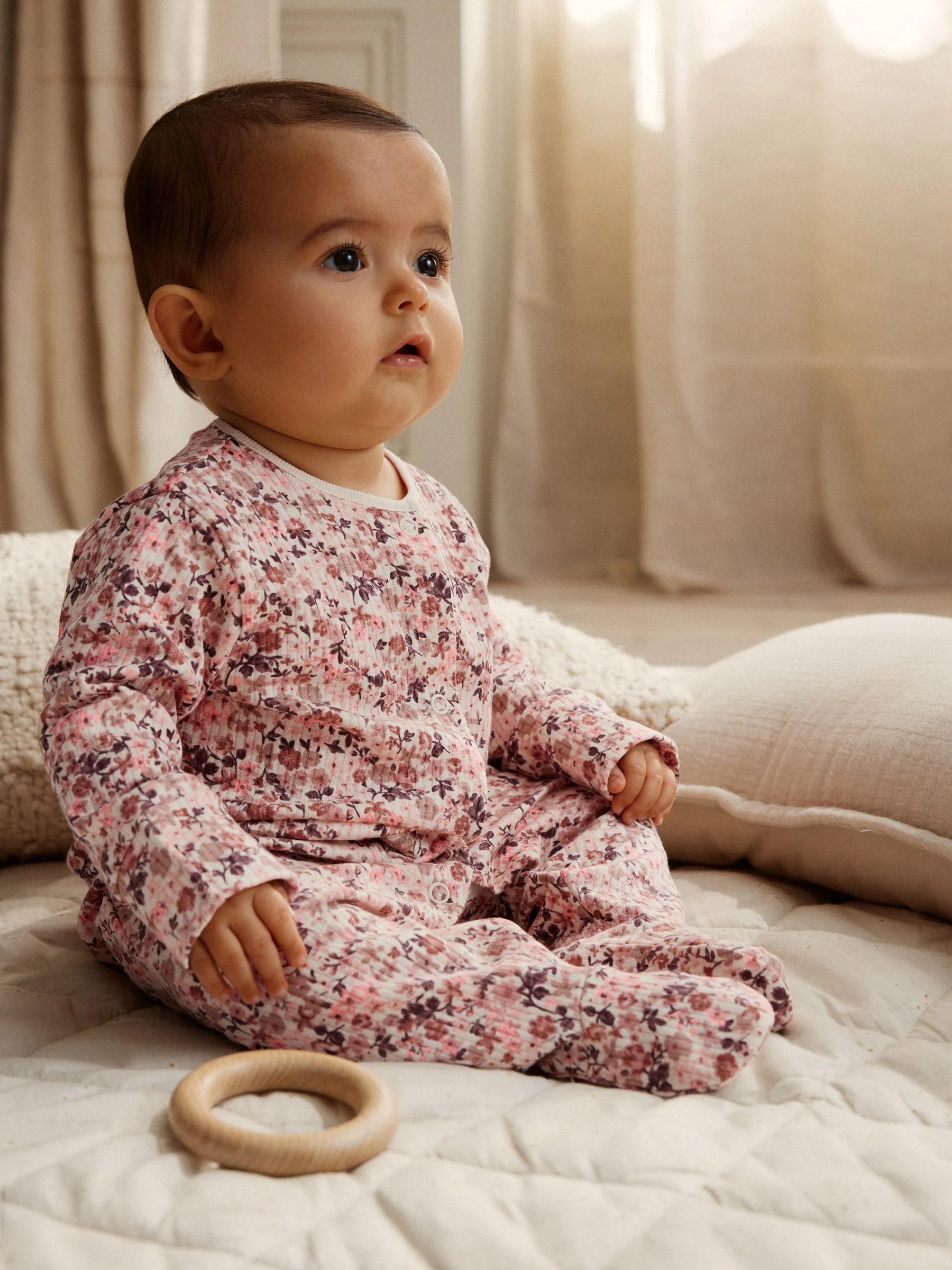 Roze/roestbruin met fijne bloemenprint - Verpakking van 3 babypyjama's met tweewegrits (0-2jr)