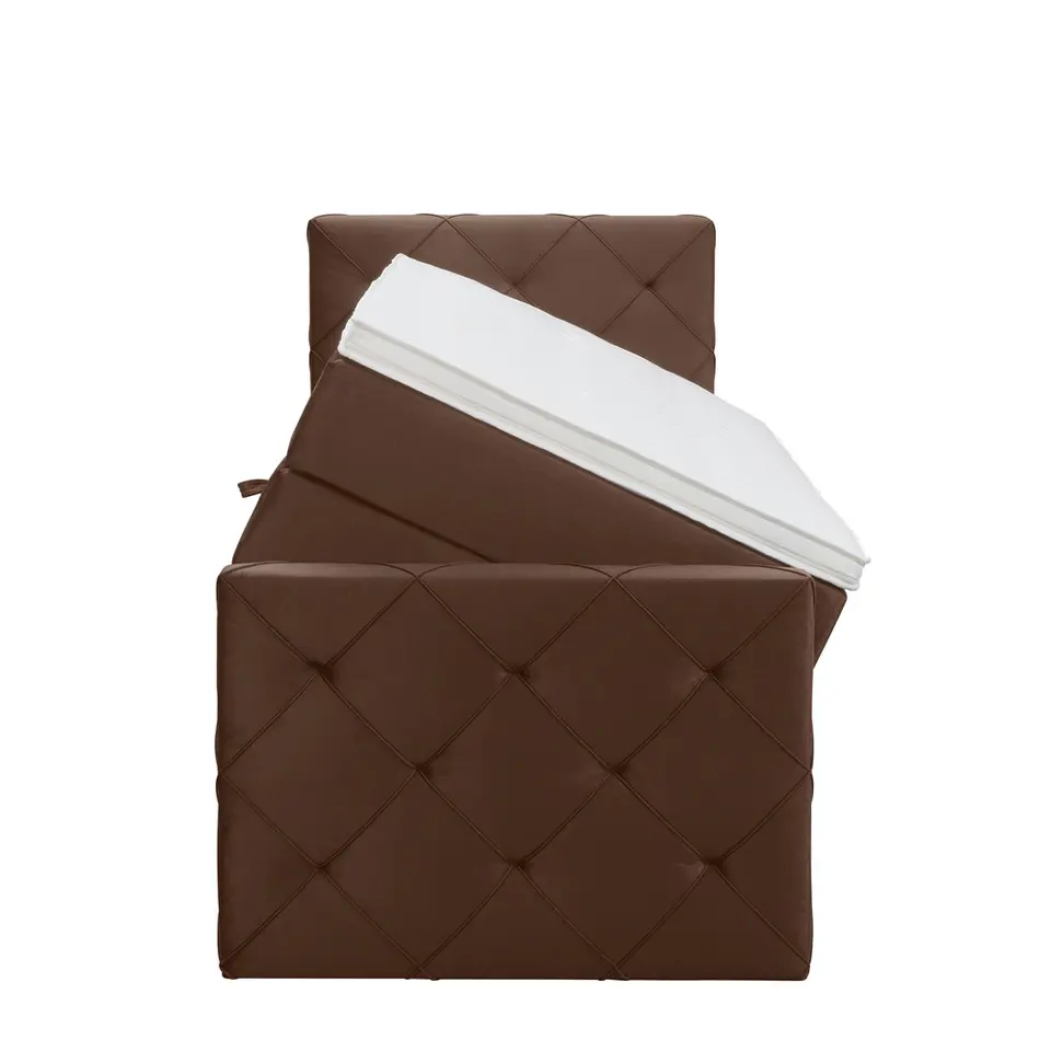 Boxspring met opbergruimte en voetbord Liv geruit - bruin - 90x200cm