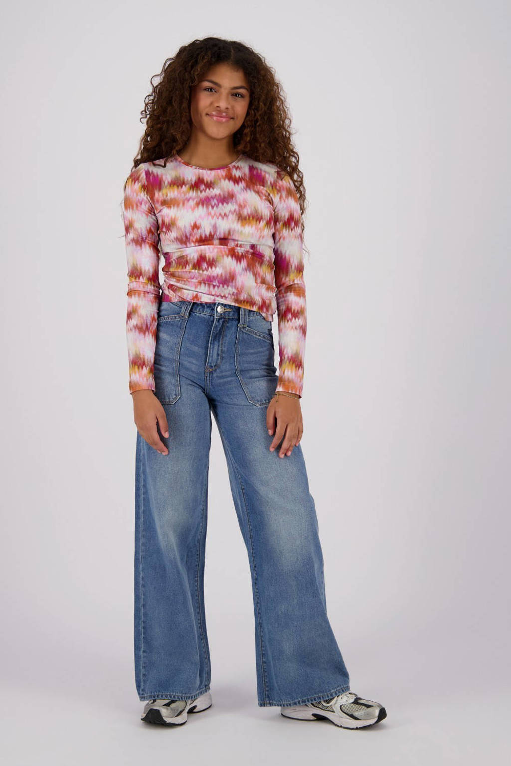 Raizzed longsleeve Jana met all over print beige/rood/oranje