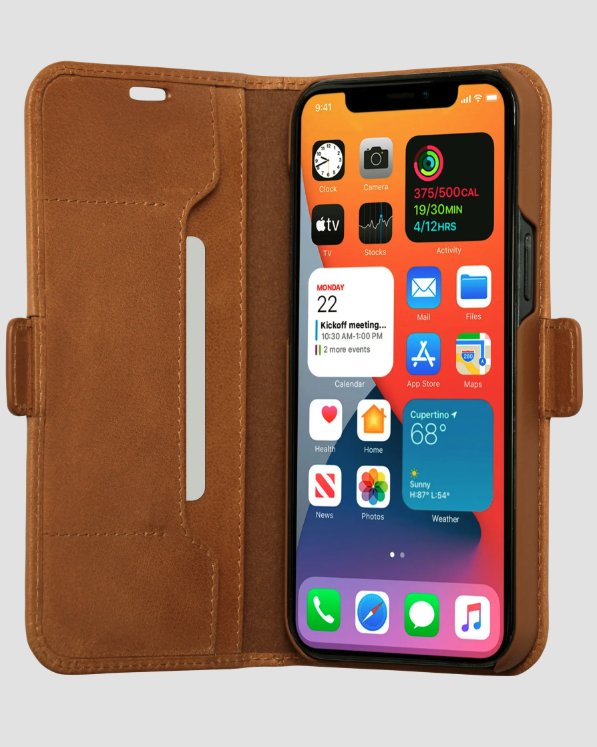 iPhone 12 / 12 Pro Echtleder Tasche mit RFID Schutz Copenhagen Slim (CS61GT001173) - Tan