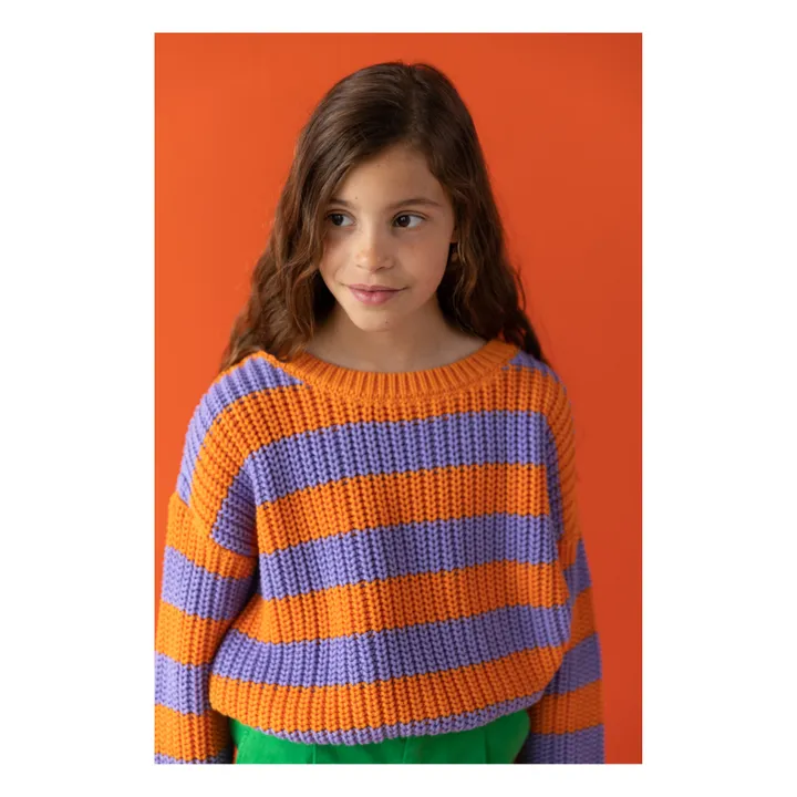 Yuki Pull Chunky Rayure Coton Bio | Orange