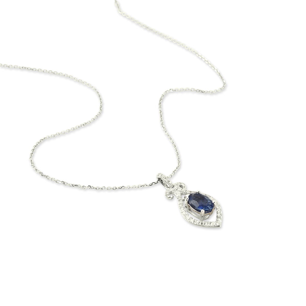 Collier Lys Or Blanc Saphir Et Diamant