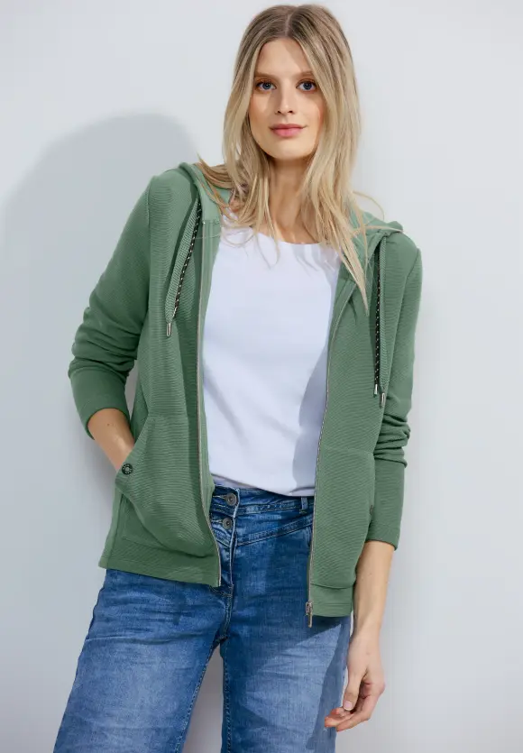 Kapuzen Sweatjacke - raw salvia green