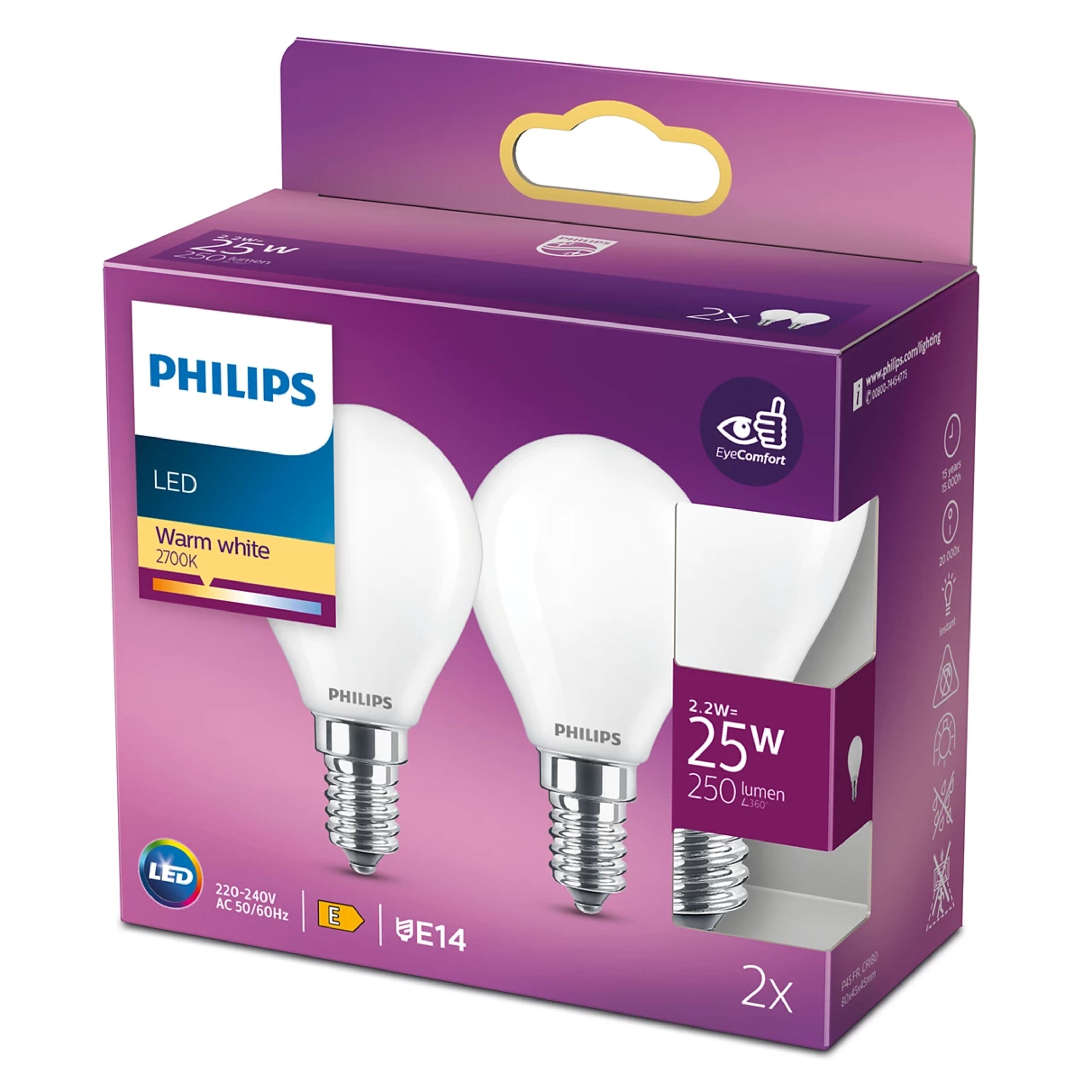 Philips Philips Kuleformet frostet LED-pære E14 250 lm 2-pk.