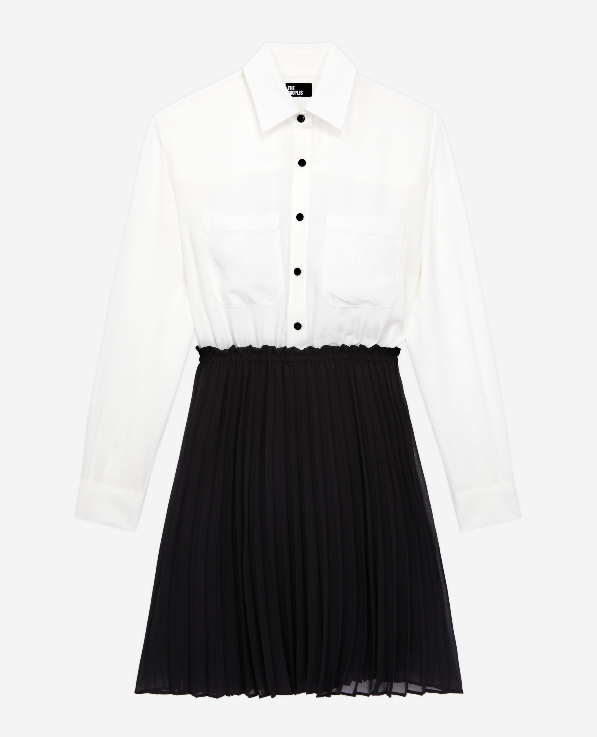 Robe courte plissée noire et blanche