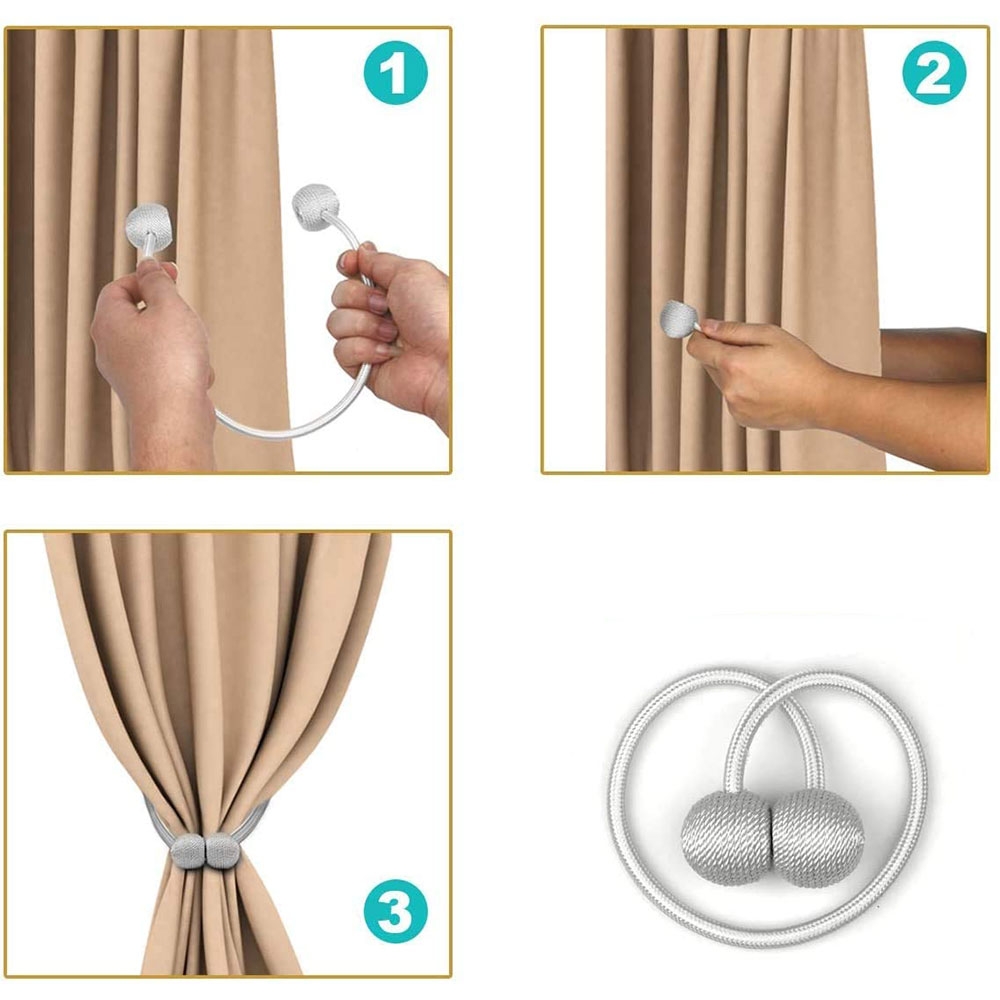 (2er Set) Magnetische Vorhang Raffhalter Binder Gardinenhalter Dekoration Kordel - Silber