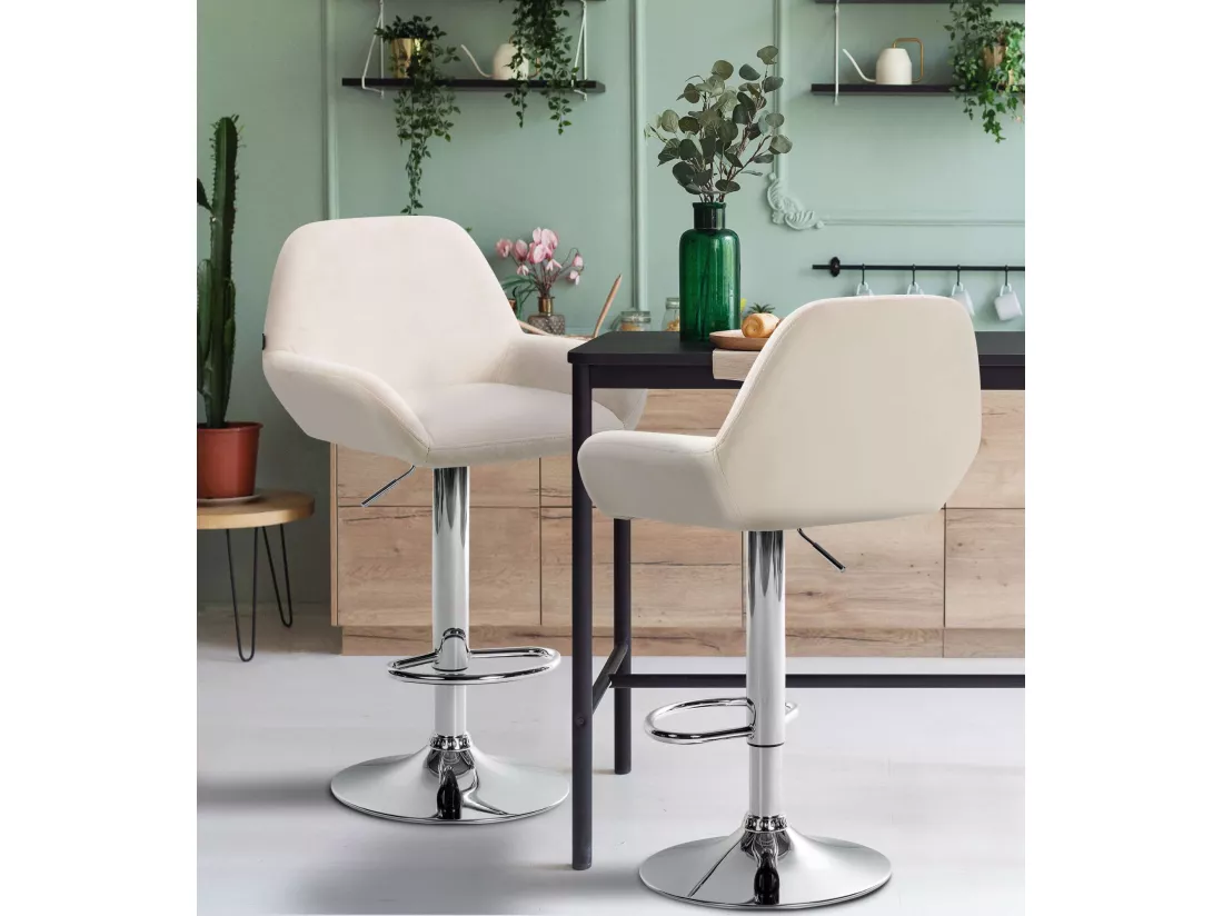 Lot de 2 Tabouret de bar - Velours - Crème - Braga