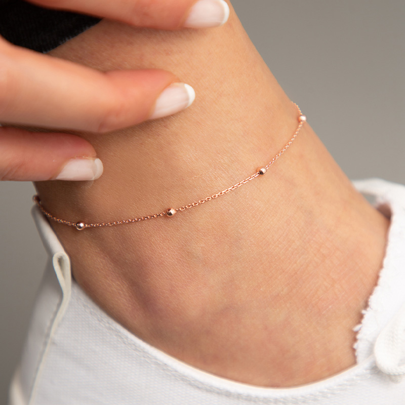 Bracelet de cheville - Argent  925/000 plaqué or rose & zircons