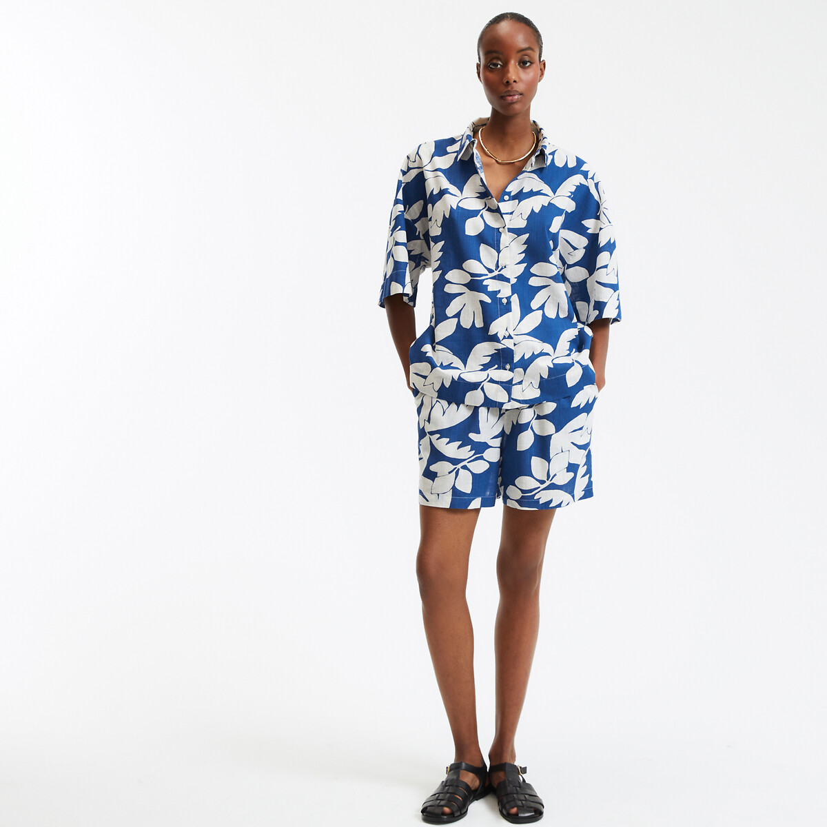 COLEÇÃO LA REDOUTE<br>Camisa oversized estampada com mangas curtas