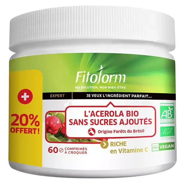 Fitoform l'Acérola Bio sans Sucres Ajoutés 60 comprimés à croquer