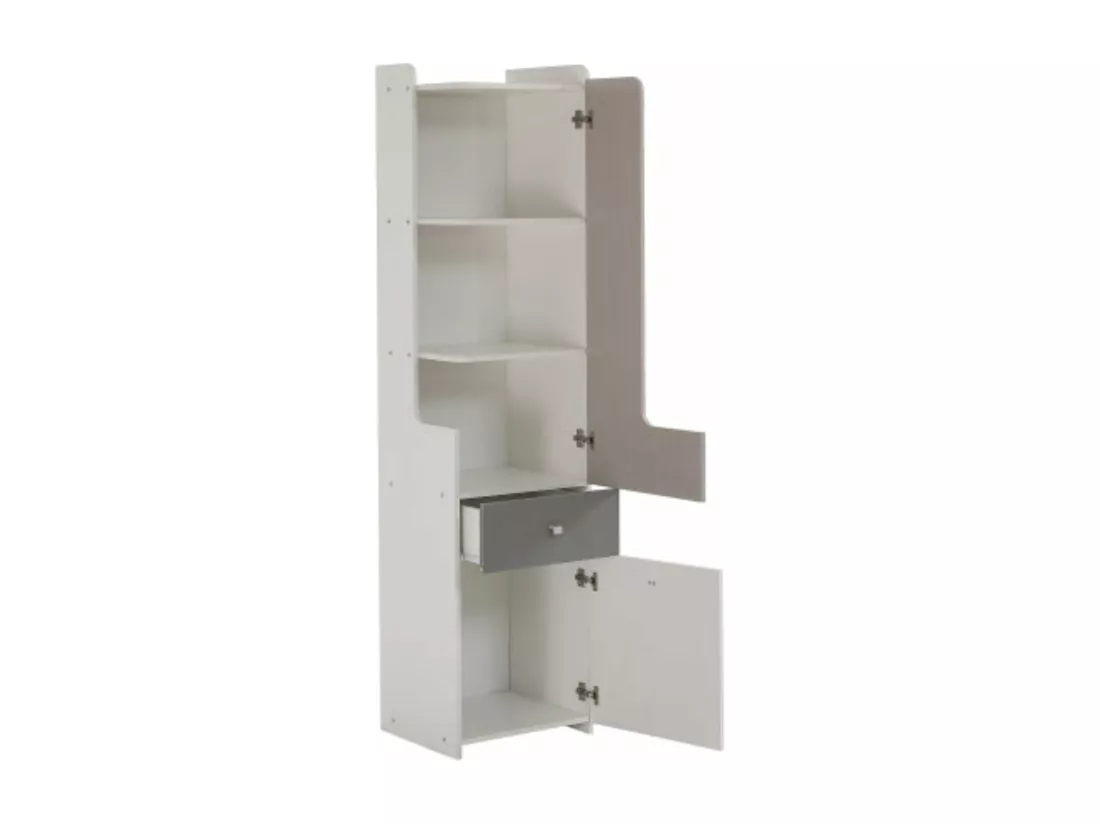 Bibliothèque en l avec tiroirs, blanche,d45cm×h184cm