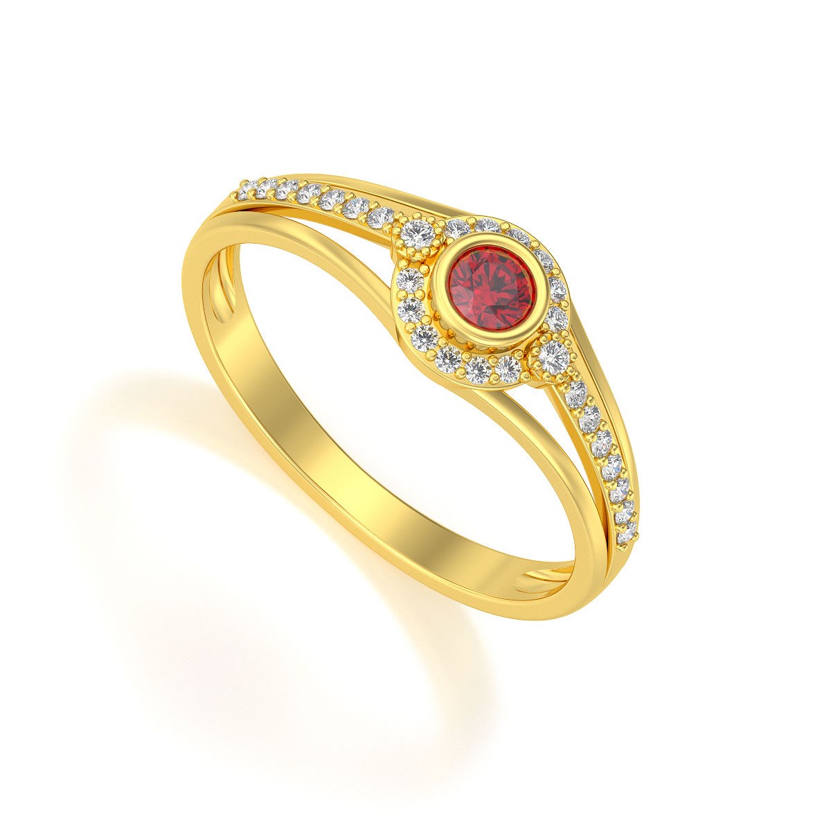 Bague ADEN Or 585 Jaune Rubis et diamants 2.118grs