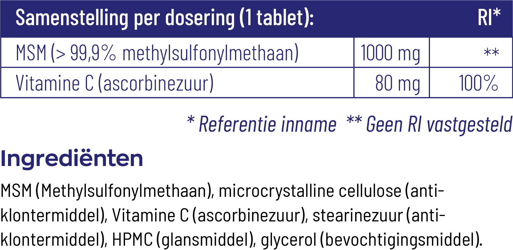 Vitakruid Msm 1000 Mg > 99,9% Zuiver + Vitamine C (120 tabletten)