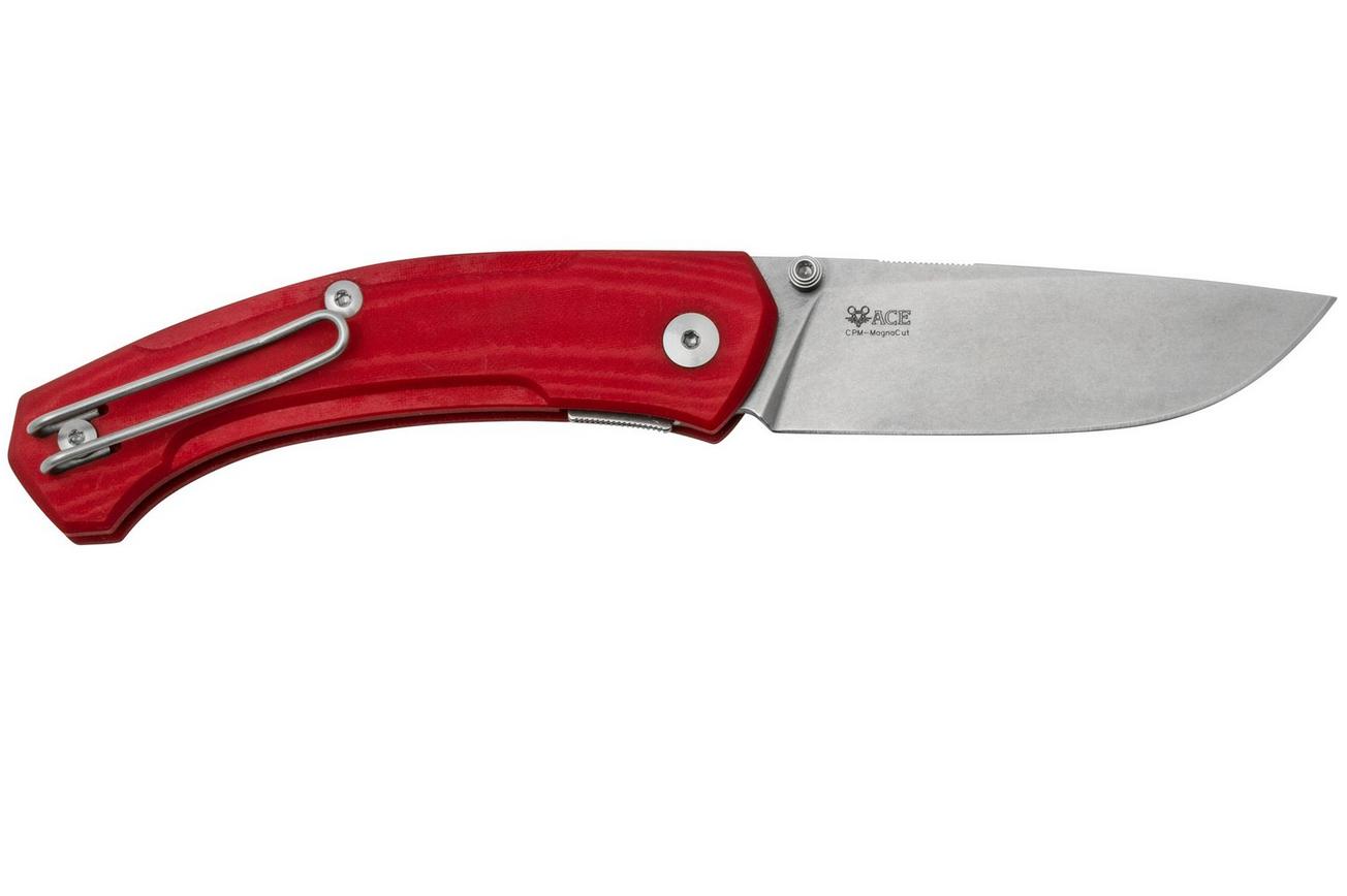 GiantMouse ACE Iona V2 Red Linen Micarta Stonewashed Magnacut, zakmes