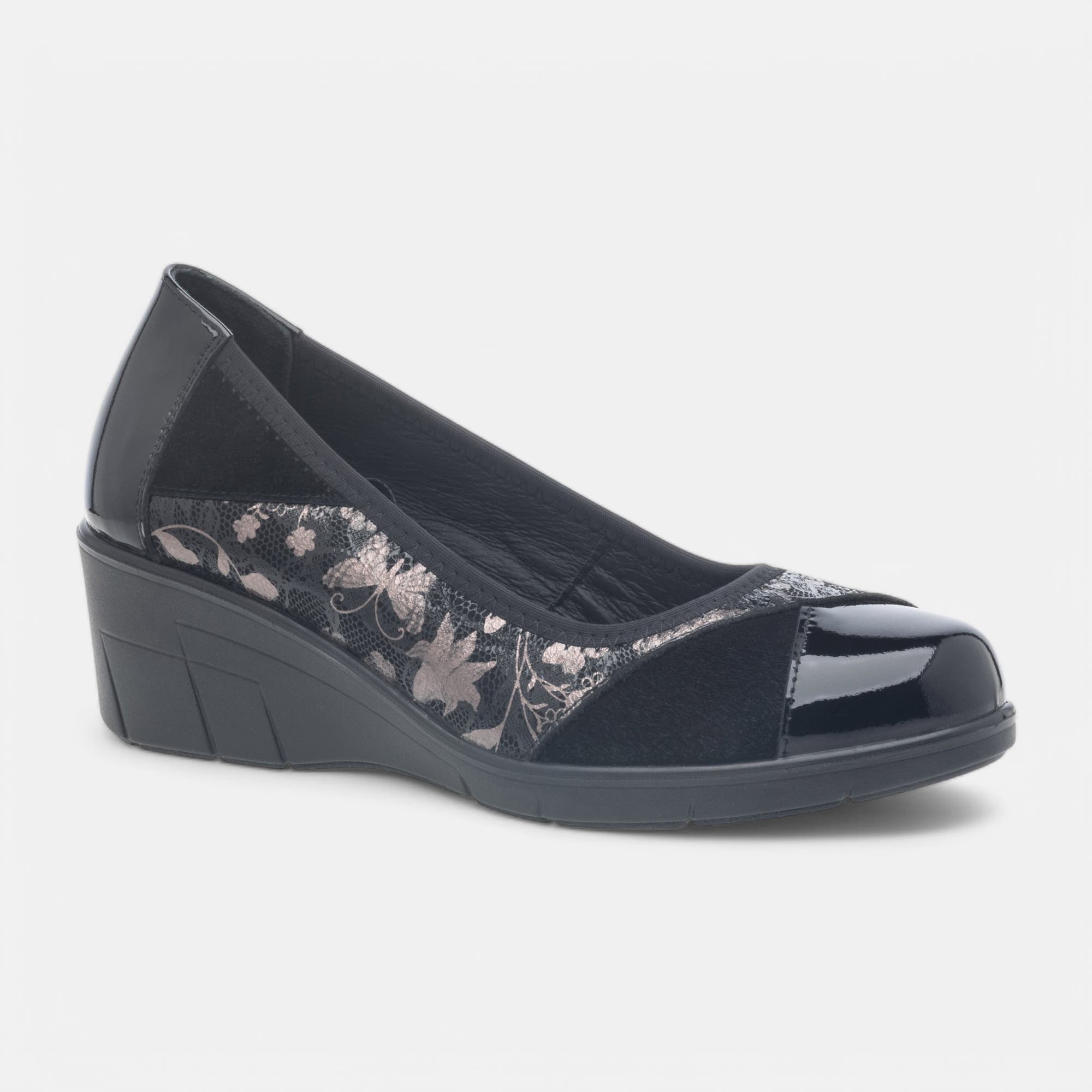 Escarpins pieds sensibles à talon compensé Femme en cuir noir