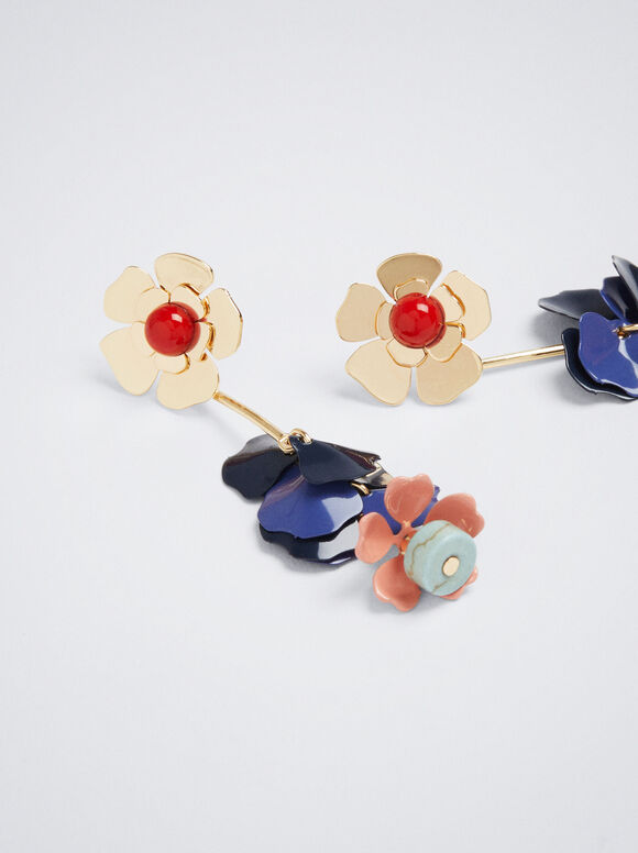 Brincos de flor com pedra - Multicoloridos