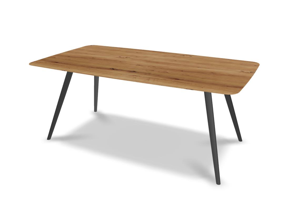They & Me eettafel Joy – bootsvorm – eiken rustiek lak– onderstel RAL9017 verkeerszwart 180 x 100 x 75 | Eiken Rustiek Lak | Rechte Verjongde | Frame RAL9017 Verkeerszwart