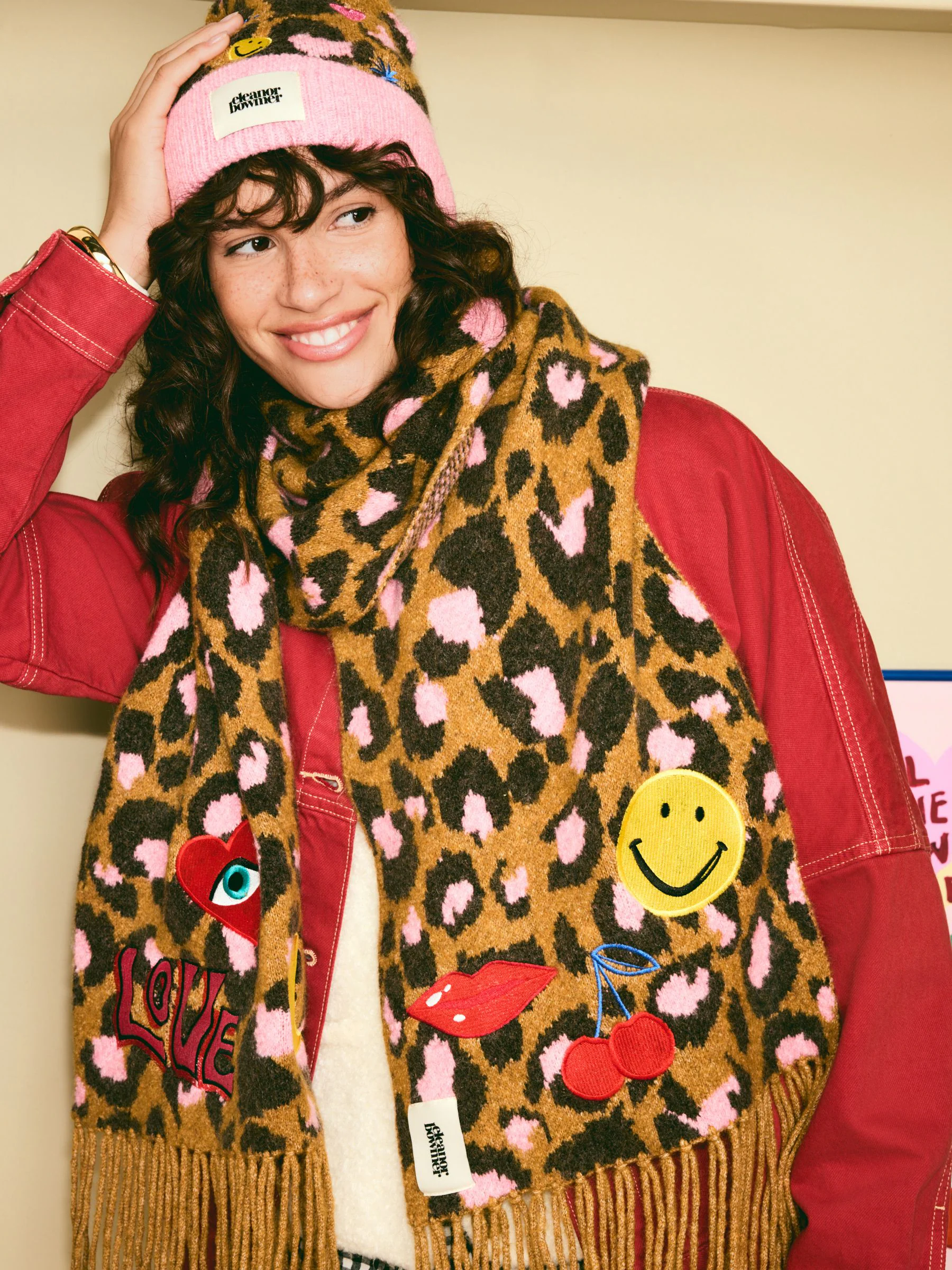 Eleanor Bowmer Leopard Print Embroidered Scarf