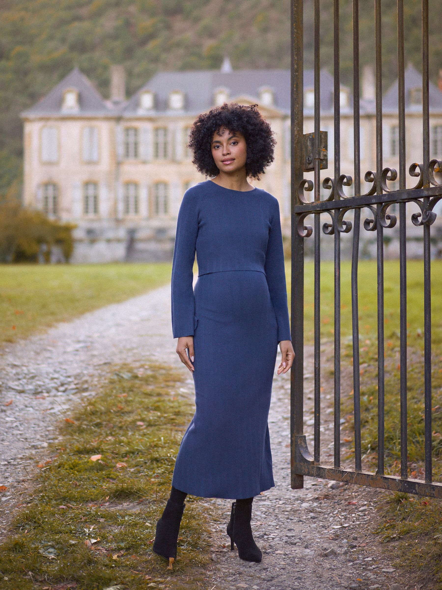 Seraphine Ribbed Knitted Maternity and Nursing Midi Dress
