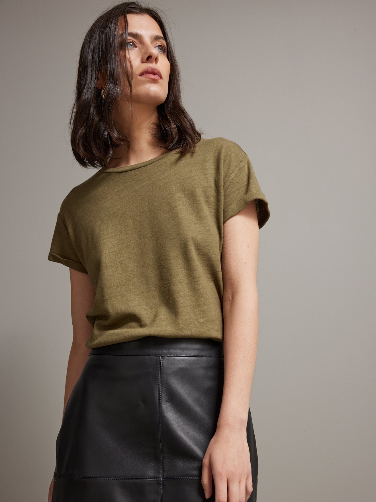 T-shirt col rond femme lin et viscose