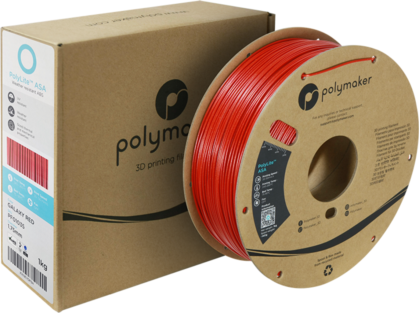 Polymaker  PolyLite ASA Galaxy Red, 1,75 mm / 1000 g    Die Alternative zu ABS Filament