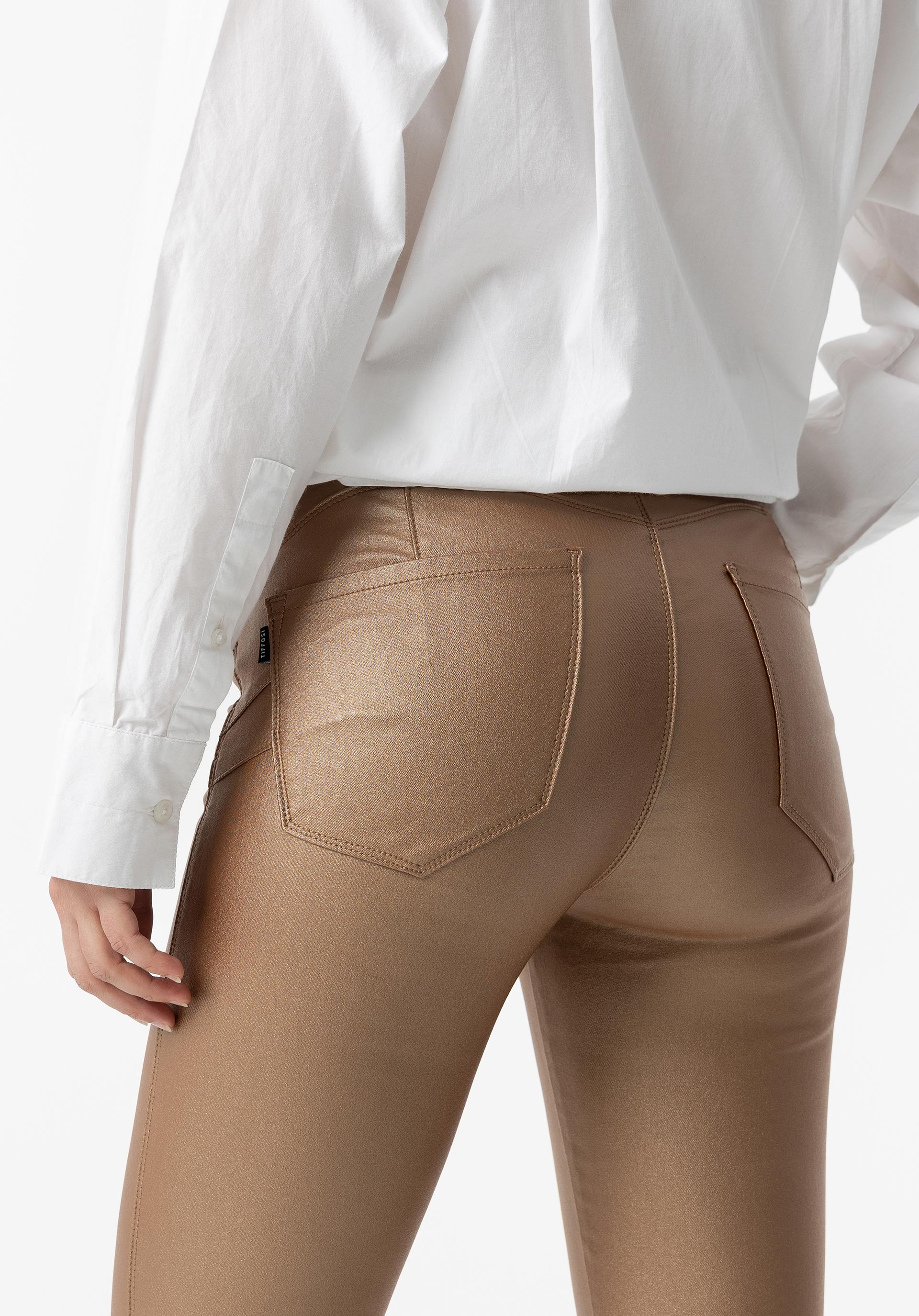 Calças Push-up Skinny Cintura Alta C/ Brilho