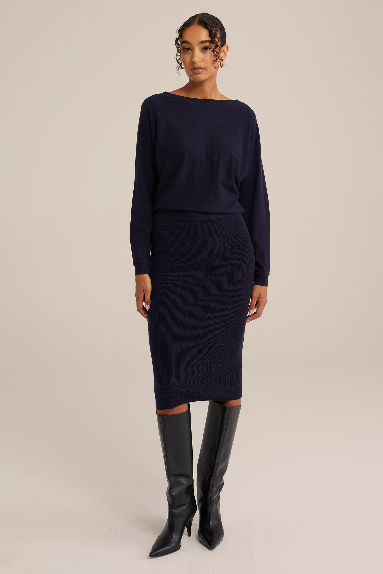 fijngebreide jurk WE Fashion Marineblauw