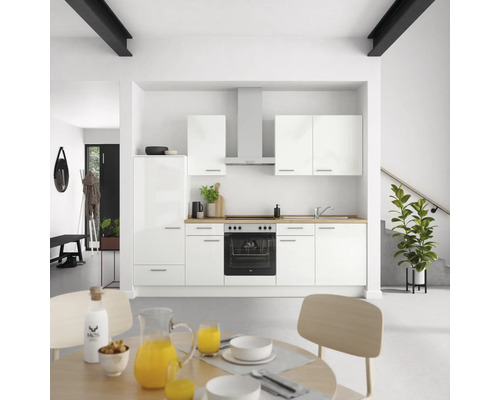 NOBILIA Keukenblok met apparatuur, modern, 270 cm, hoogglans alpinewit, voorgemonteerd, linkeruitvoering, 4004539008458