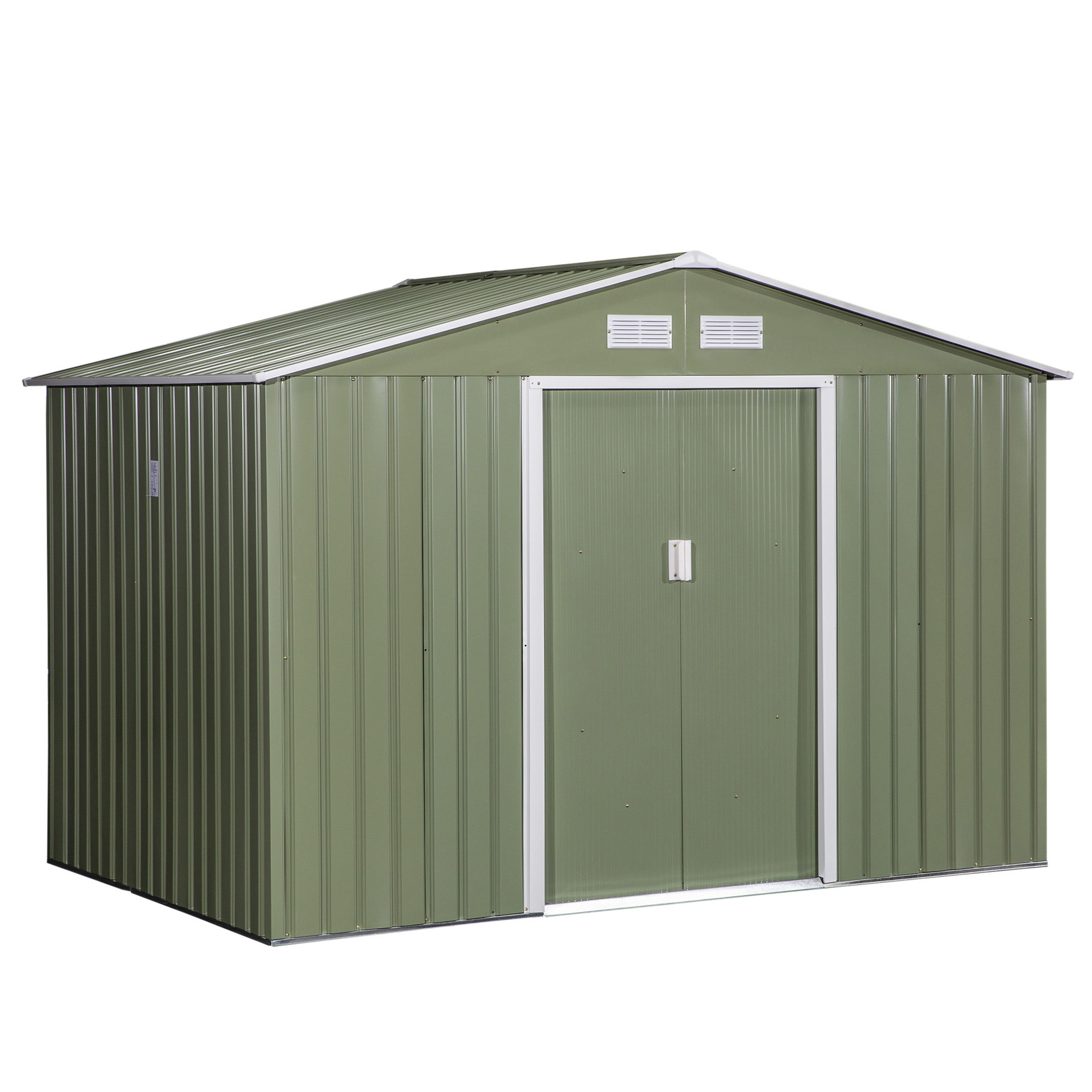 Casinha de jardim metálica Outsunny para armazenamento de ferramentas com base incluída.