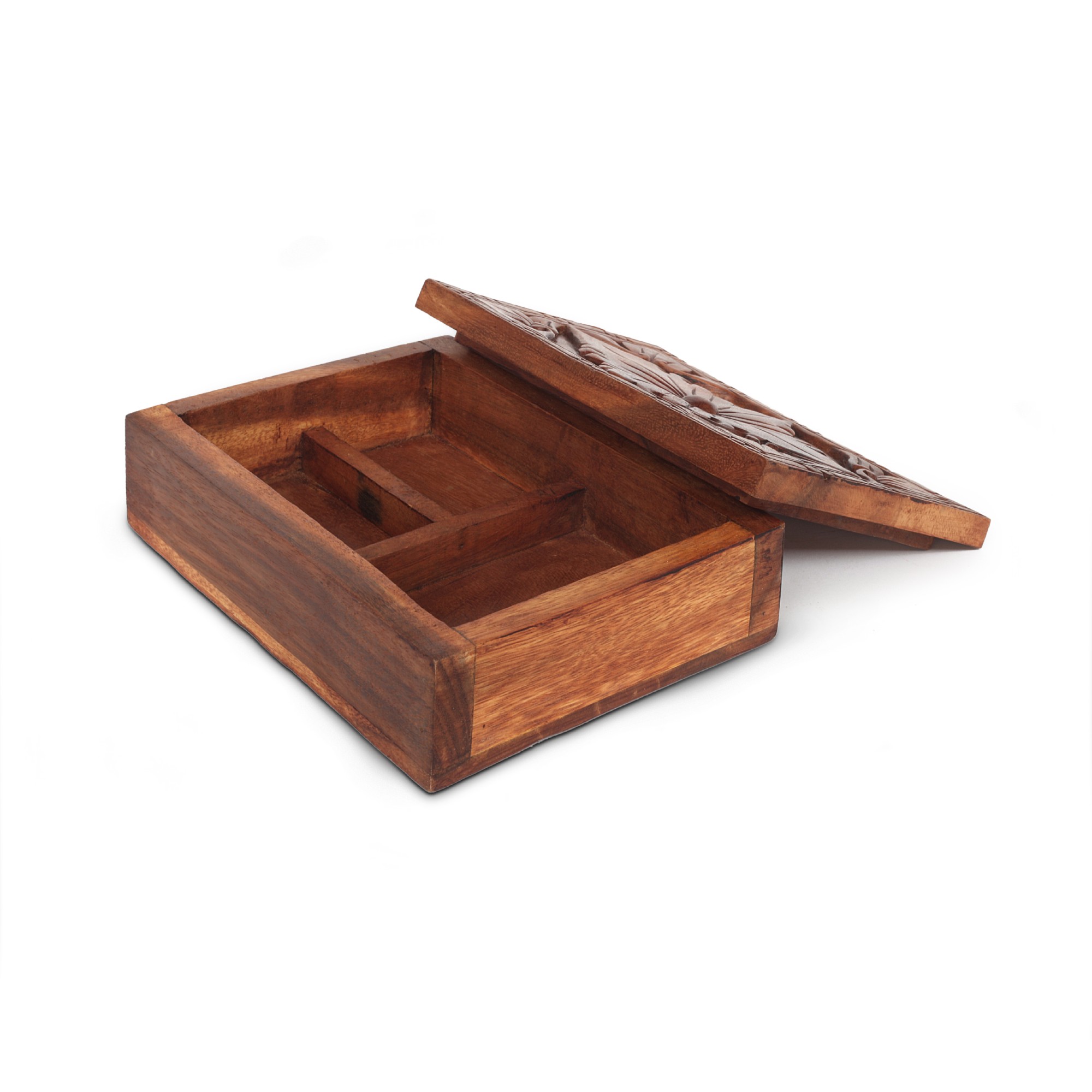 Box mit Blumen-Schnitzerei, braun, B 25 cm, L 18 cm, H 7 cm von fischer's lagerhaus