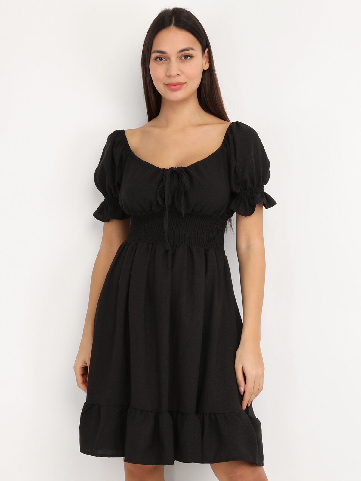Robe patineuse à manches ballons- Noir