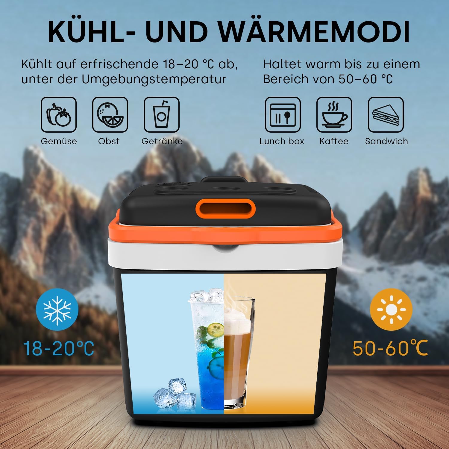 Enventor Kühlbox 33 Liter, Elektrische Kühlbox mit Rollen & Verlängerter Griff, Gefrierbox zum Warmhalten und Kühlen, 12V 230V, ECO Modus, Kühlschrank für Auto, Camping und Boot