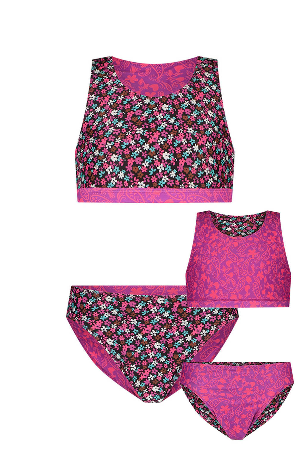 reversible crop bikini zwart/roze