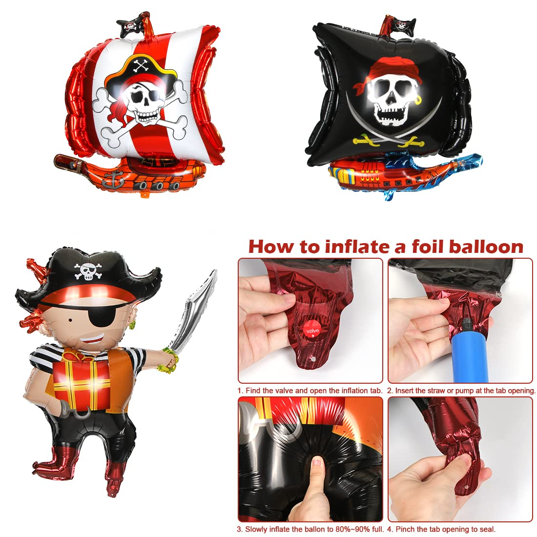 (38-tlg. Set) Happy Birthday Girlande Piraten Kinder Geburtstags Party Deko inkl. Latex- & Folienballons / Kuchenstecker / Tattoos - Piraten