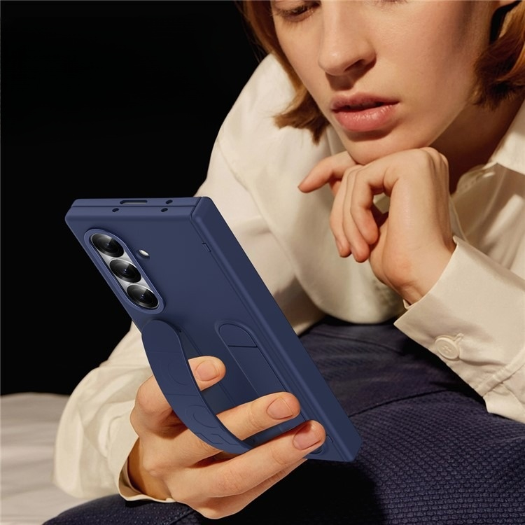 Samsung Galaxy Z Fold7 Soft Touch Hardcase Schutzhülle mit Handschlaufe   Kickstand Aufsteller - Dunkelblau
