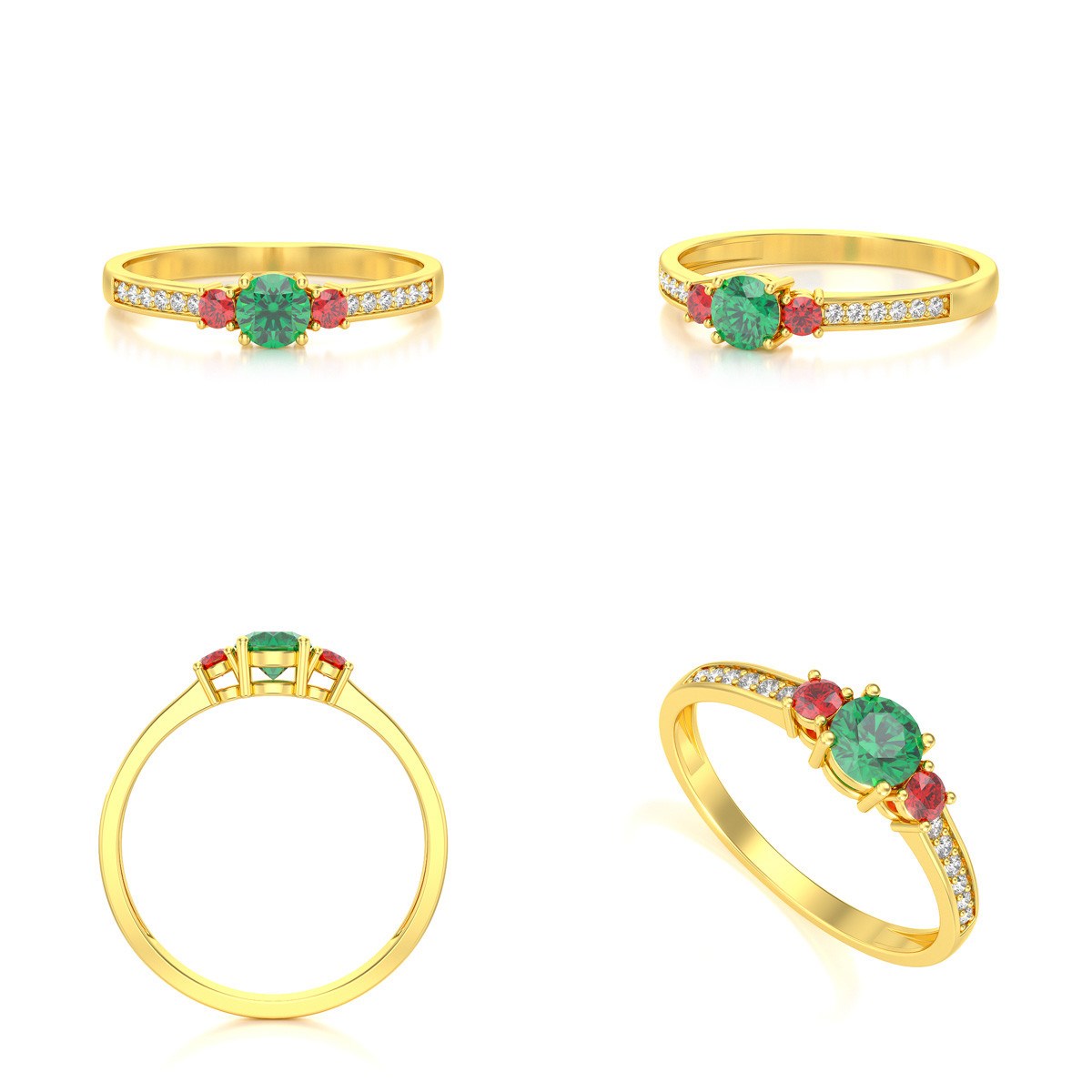 Bague ADEN Or 585 Jaune Emeraude Rubis et diamants 1.65grs